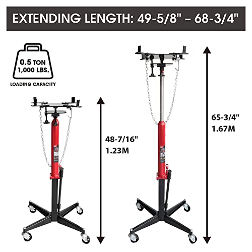 Torin Atr4053Hb Welding Hydraulic Garage/Shop Telescoping Transmission Floor Jack: 1/2 Ton (1,000 Lb) Capacity, Red #TOP1