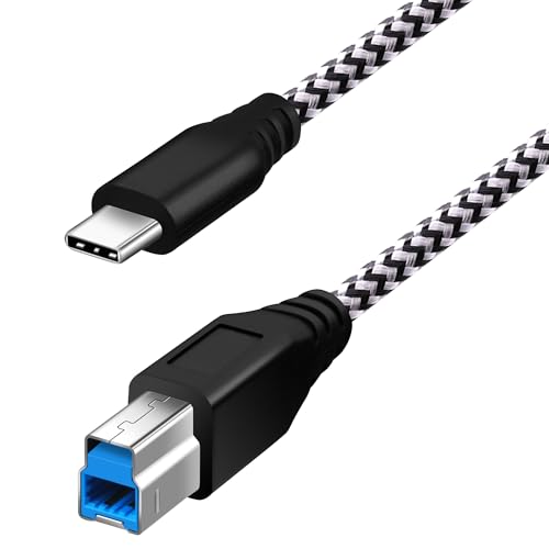Fasgear [1,8m Tipo C a USB B 3.0 Cable Nylon Trenzado USB C Macho a Tipo B Macho Cable (1,8m, Blanco)