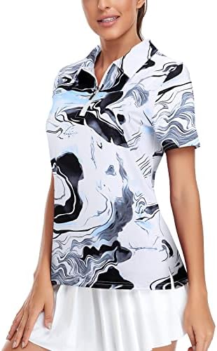 Short Sleeve Golf Shirts for Women UPF50+ Sun Protection Loose Fitting Workout Tops 1/4 Zip Up Fast Dry Lightweight Moisture Wicking Cute Tennis Yoga Athletic Shirt Ink-wash Painting-Medium