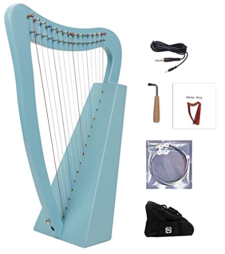 15弦マホガニーハープ、ナイロン弦アイリッシュケルティックハープ、耐久性のあるバッグ、チューニングレンチ、予備弦付き、音楽愛好家、初心者、子供、大人に適しています。 (Color : Pink-Blue_Pickup Included)