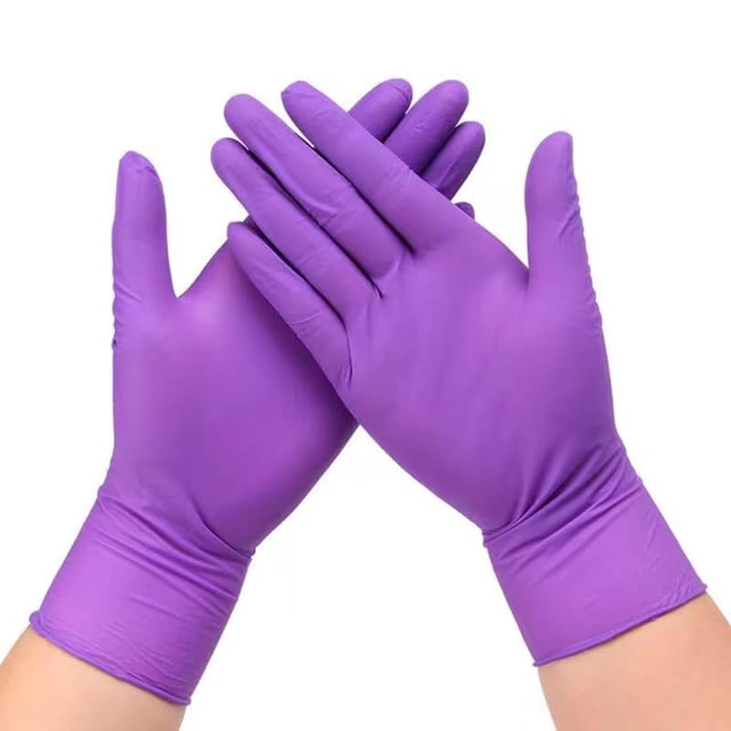 Guantes de nitrilo desechables, gruesos y duraderos, for limpieza del hogar, cocina, lavavajillas, jardinería, tatuajes, 20/50/100 unidades(Purple 100PCS,L)