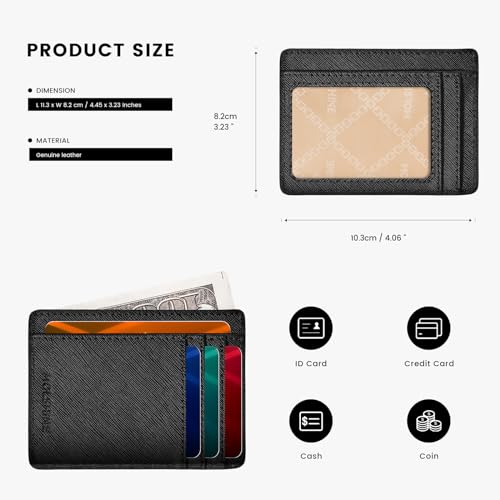 molshine Genuine Leather Card Holder, RFID Blocking Slim Minimalist Pocket Upgrated Wallet with ID Window for Women Men DLK00043