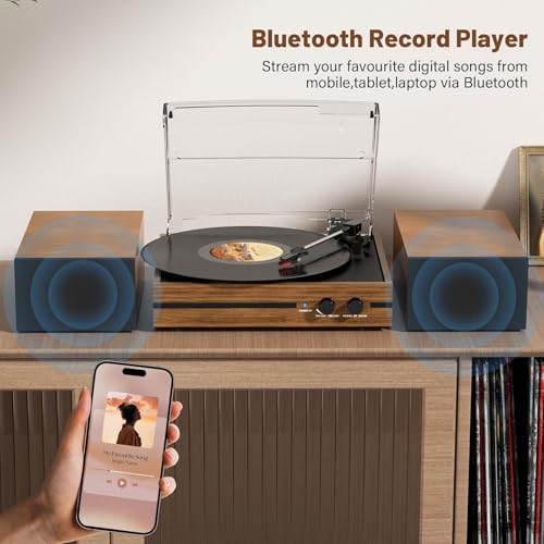 Vinyl Record Player with Dual Stereo Bookshelf Speakers Vintage Belt Drive Bluetooth Turntable with External Speakers,Convert Vinyl to MP3,LP Players AUX Headphone Input RCA Out - Les Beatles, Paul McCartney, John Lennon, RIngo Starr, George Harrison Vinyl Record Player with Dual Stereo Bookshelf Speakers Vintage Belt Drive Bluetooth Turntable with External Speakers,Convert Vinyl to MP3,LP Players AUX Headphone Input RCA Out – Image 3