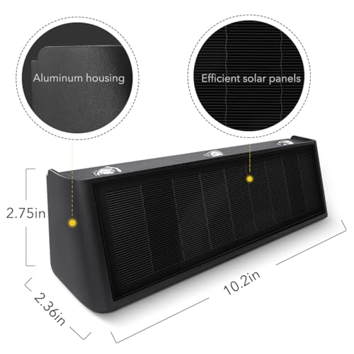 Solar Wall Lights Outdoor Waterproof Aluminum Up and Down Solar Light Dusk to Dawn 3000K Warm White Sconce for Sign, Yard, Outside, Fence