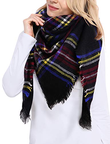 Bess Bridal Women's Plaid Blanket Winter Scarf Warm Cozy Tartan Wrap Oversized Shawl Cape