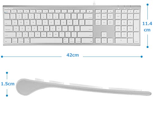Macally Ultra Slim USB Wired Computer Keyboard - Compatible Apple Keyboard or Windows - Full Size with 20 Mac Keyboard Keys -with Numeric Keypad - Silver Aluminum Finish
