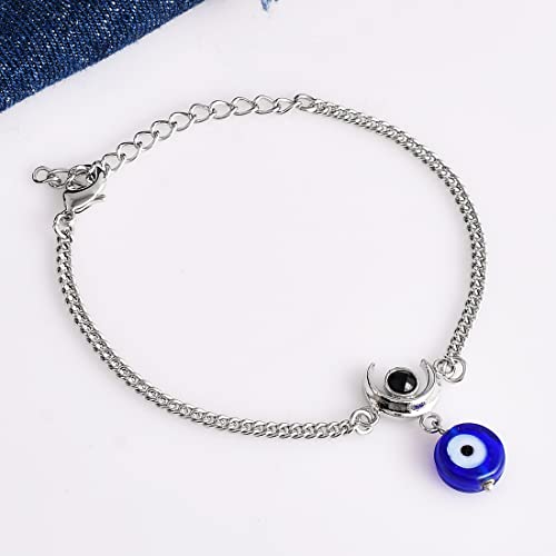 Evil Eye Hanging Bead Bracelet Shiva Moon Oxidized