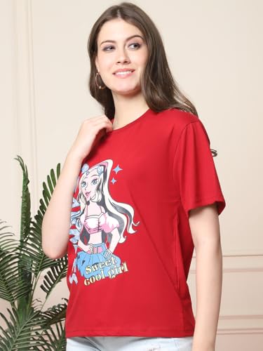 Image of Preneum Women's Cotton Cool Graphic Printed Baggy Fit Drop-Shoulder Sleeves Cotton Oversized T-Shirt