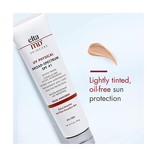 EltaMD UV Physical Tinted Sunscreen for Face, SPF 41 Tinted Sunscreen, 100% Mineral Active Sunscreen