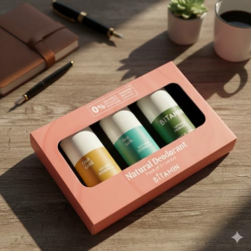 Image of Bitamin Natural Underarm deodorant stick | Alcohol, Parabens Free | LongLasting Odour Control for Men | SkinFriendly Formula | Sea Salt, Oud Gold & Wild Root Fragrances | Each 30 g (Gift Pack of 3)
