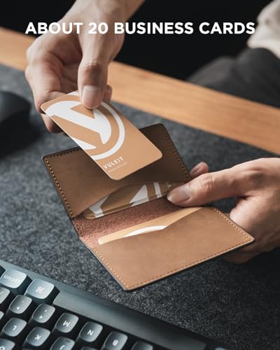 Image of VULKIT Leather Business Card Holder 2 Sided Slim Business Name Card Organizer for Men or Women (Yangba LightBrown)