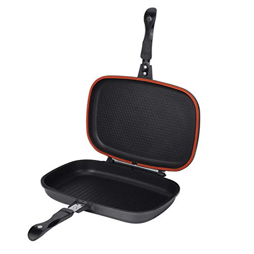 Double-Sided Portable BBQ Grill Pan, Flip Non-Stick Frying Pan Safe Anti-scalding Handle Double Omelette Pan Cookware Stove Square Pan with Original Silica Sealing Ring for Home, Outdoor, Barbecue 1 Gallery Image