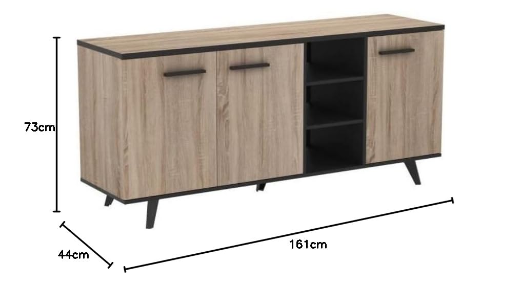 Demeyere Mueble Aparador Salón Comedor Estilo Industrial Color Roble y Negro 151x40x46