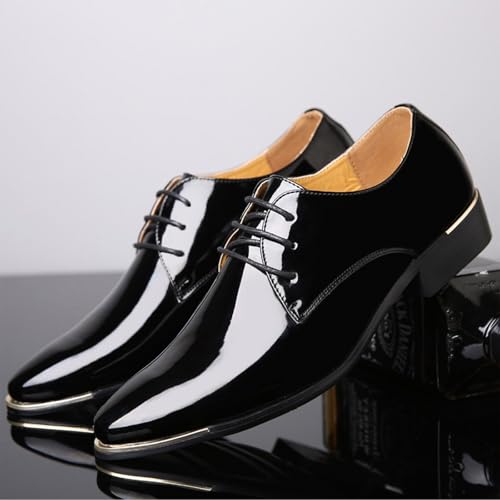 Men's Patent Leather Pointed Toe Derby Dress Shoes Classic Lace-Up Tuxedo Business Formal Oxford Shoes2