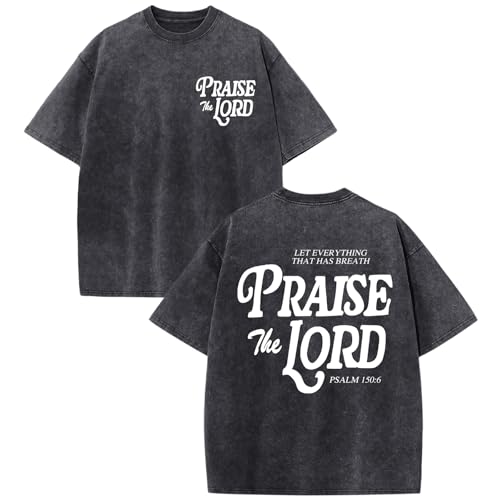 Wedsadl Christian Shirts for Boys Kids Jesus Faith Shirt Praise The Lord Religious God T Shirt Graphic Tees Acid Wash Tshirt(Black 150)