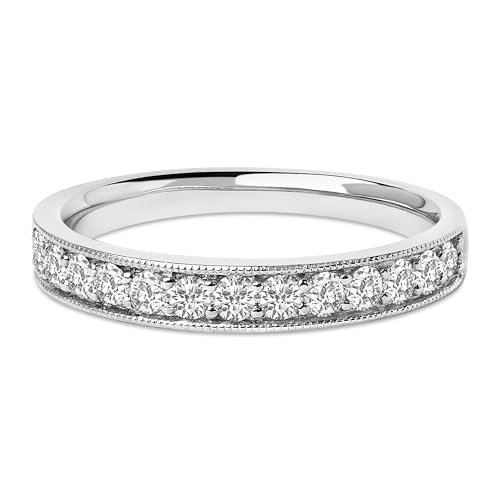 14K White Gold 1/2 Cttw Round Diamond Milgrain Wedding Band - Ring Size 4.5