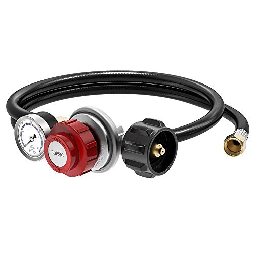 CUHAWUDBA 4FT Adjustable Propane Regulator and Hose 0-30PSI with PSI Gauge Fitting for QCC1 Tank Gas Propane Regulator Gas Propane Regulator Fits Fryer Cooker Fire Pit and More