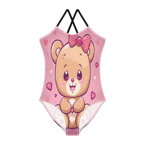Girl's One Piece Swimsuit Cute Teddy Bear Girl Beach Bathing Swimwear
