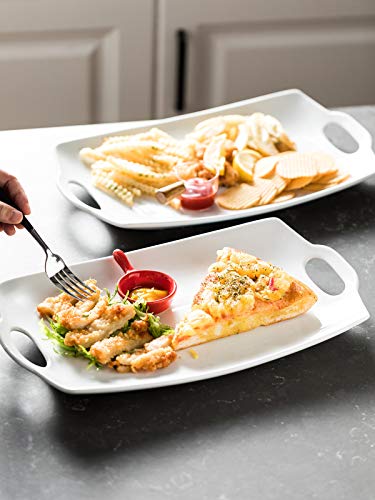 Serving Tray with Handle Exrta Large Porcelain Serving Platter Perfet for Display 16-Inch White - Thumbnail 4