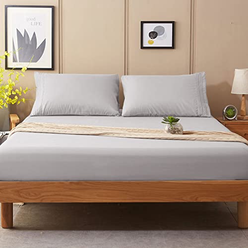 Image of SONORO KATE Bed Sheet Set Super Soft Microfiber 1800 Series Luxury Egyptian Sheets 16-Inch Deep Pocket Wrinkle and Hypoallergenic-4 Piece(Full Grey)