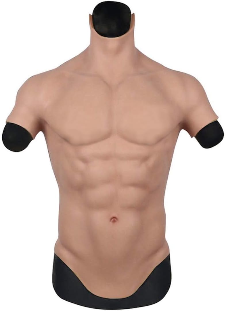 YIQI Silicone Muscle Chest Realistic Male Chest Vest Abdominal Muscle Simulation Skin Silicone Soft (Brown, Small-Medium Basic Type)