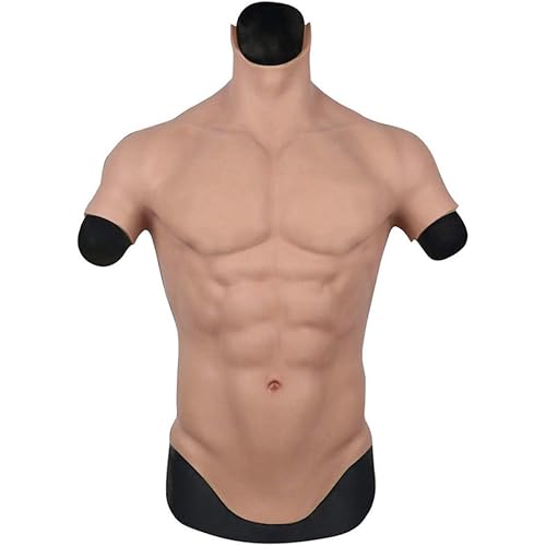 YIQI Silicone Muscle Chest Realistic Male Chest Vest Abdominal Muscle Simulation Skin Silicone Soft (Brown, Small-Medium Basic Type)