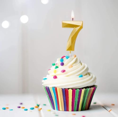 Image of Number Candles 3 inch for Birthday Parties, Wedding, Engagement, Valentines Day Celebration, Theme Party Cake Decoration Gold (Numeric No 7)