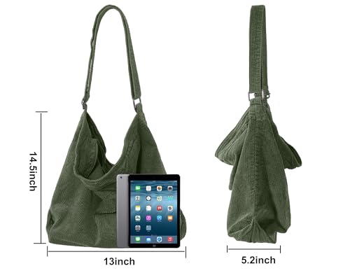 Image of 2026 Corduroy Tote Bag with Zipper Large Casual Handbags Shoulder Purse for Women
