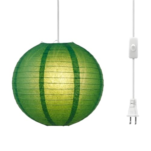 FEHEED Plug in Pendant Light Fixture,15 Ft Hanging Paper Lantern 12" Green Paper Lamp Hanging Pendant Light with On/Off Switch for Birthday Wedding Living Room and Home Decor