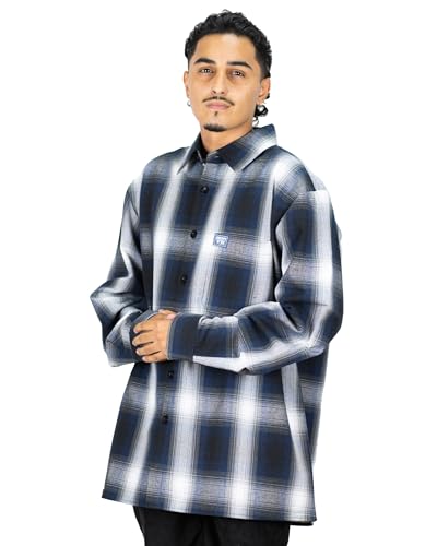 FB County Unisex Long Sleeve Flannel Shirt, Royal-Grey-White, XX-Large - Cotton-Poly Button Down Plaid Shirt for Streetwear