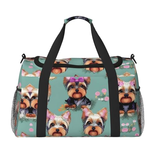 Sac de sport Yorkie imprimé floral noir taille unique pour cabine