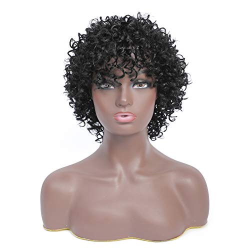 Aokiya Afro Wigs for Black Women Short Afro Kinky Curly Wig with Bangs Synthetic Daily Full Wigs