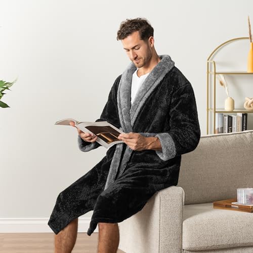 Image of PAVILIA Mens Soft Robe, Plush Fluffy Fleece Bathrobe Men, Long Sherpa Shaggy Spa Robe