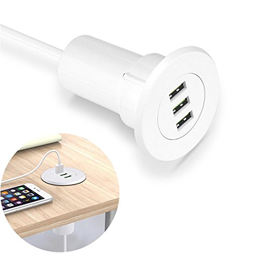 Desktop USB Power Charging Station, 3-Port USB Charger 480 Mbps/s, Fits 1.8'' Grommet Hole with Power Cable for Smart Phone Bluetooth Speaker Tablet Power Bank