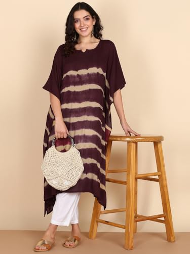 Image of Maaesa Women Handcrafted Tie & Dye Rayon Crepe Kaftan Dress | Casual Wear | Flowy Kaftan Style | Lightweight & Breathable Fabric
