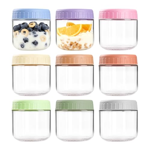 COYACOOL Overnight Oats Containers with Lids 10oz Wide Mouth Mason Jars with Lids 9 Pack Glass Jars with Airtight lid for Chia Pudding Yogurt Salad Meal Prer Oatmeal Jars