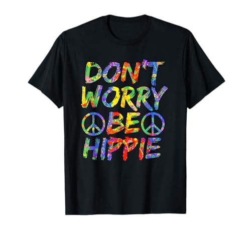 Camiseta Hippy con Texto en inglés Don't Worry Be Hippie Camiseta