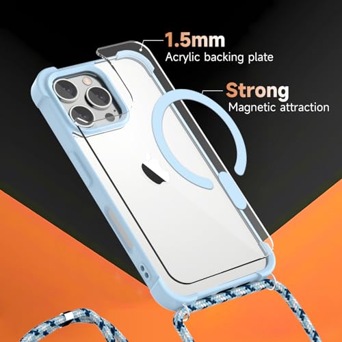 Coque iPhone 16 Pro ultra transparente bleu magnétique à cordon modulable - 6