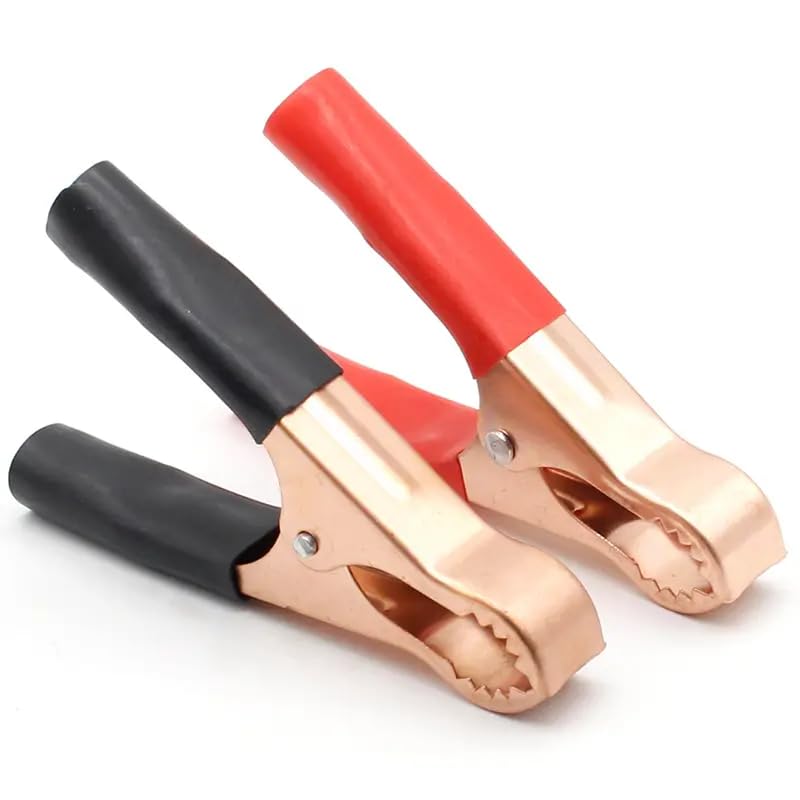 AUTOZOCO Pinzas de cocodrilo para batería Coche 50A, conector para cables de arranque, Pinza Abrazadera batería Coche, Abrazaderas Cable Puente, terminación cable arrancador (Pack 2 pinzas)