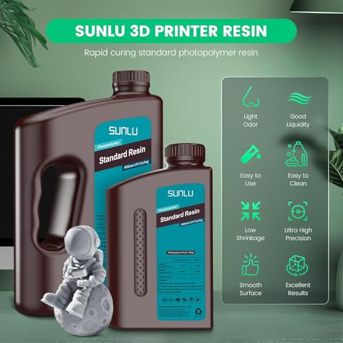 Image of SUNLU 3D Printer Resin Bundle, 395 to 405nm UV Curing 3D Printing Liquid Photopolymer Resin, Low Shrinkage and High Precision,(Grey+Dark Grey+Clear+Clear Blue,1kg Per Bottle,4kg in Total)