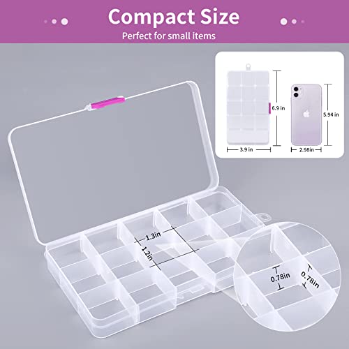 Opret Jewelry Organizer(4 Pack), Small Transparent Plastic Bead Organizers(15 Grids) With Movable Dividers Earring Storage Containers Bead Holders, Size 6.9×3.9×0.9In #TOP2