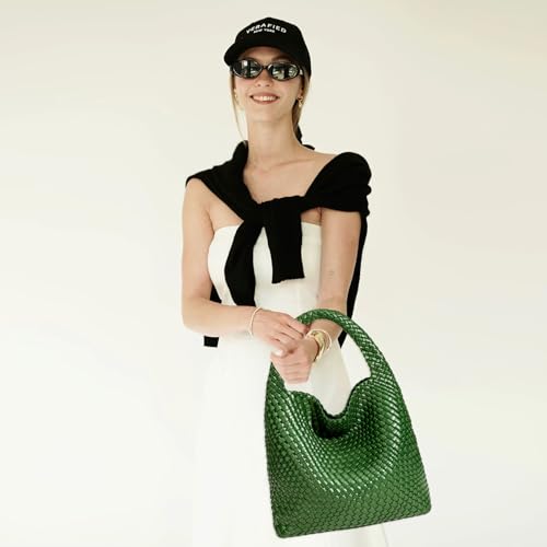 Image of JINMANXUE Woven Tote Bag for Women, Fashion Hobo Handbag, Travel Top-handle Shoulder Bag, Beach Underarm Bag with Purse