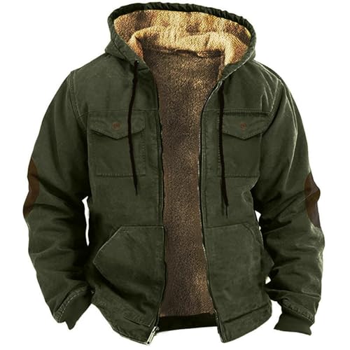 Wachsjacken für Herren UK Jacken Denim Jacke 2024 Unifarbene Kombination Kapuzenpullover Mit Brauner Tasche Baumwolljacke Eselsjacken für Herren UK, grün, 4XL