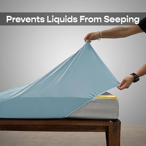Image of SleepyCat Waterproof Ultra Soft Mattress Protector | Cotton Feel Fitted Cover for Single Bed | Breathable, Hypoallergenic & Durable Protection | 72x36 Inches | Blue