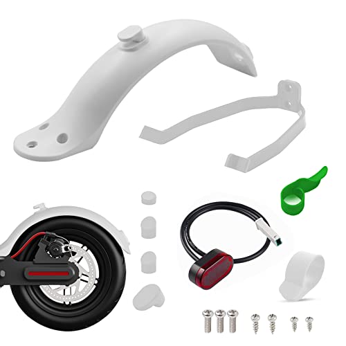 Sinxioer Guardabarros trasero para scooter, con luz trasera y levas de cambio, soporte para guardabarros con tornillos, para scooter M365/1S, guardabarros trasero (blanco)