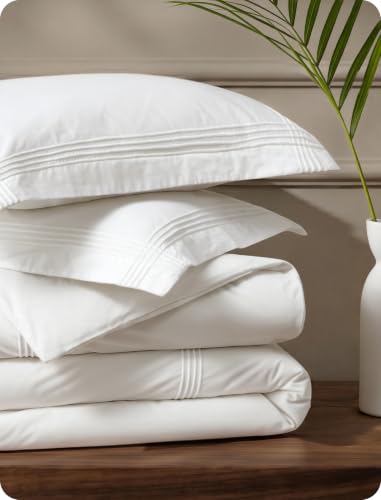 Bedsure PureWoven 100% Cotton Percale Duvet Cover Queen Rope Weave White
