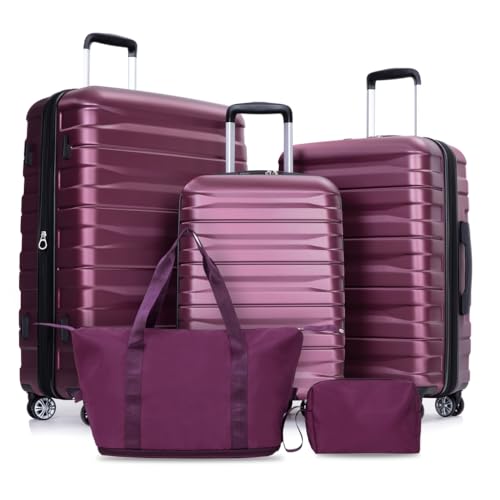Expandable 5-Piece Luggage Set for Stress-Free Travel, Lightweight and Durable, with 360° Wheels, Wine Red