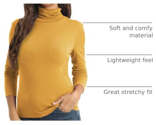 Image of Women's Casual Long Sleeve Turtleneck Tops Slim Fitted Lightweight Base Layer Shirts