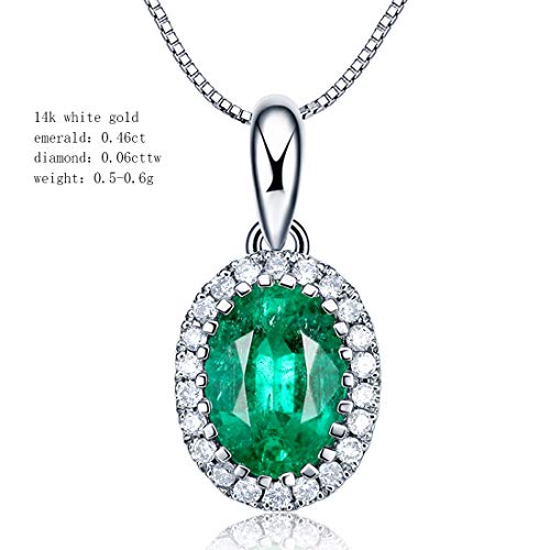 Carleen 14k Solid White Gold 0.46ct Natural Green Emerald Necklace, Small Halo May Birthstone Necklace Oval Shape Pendant with 0.06cttw Diamond, Fine Jewelry Gift for Women, Length 18 Inch4