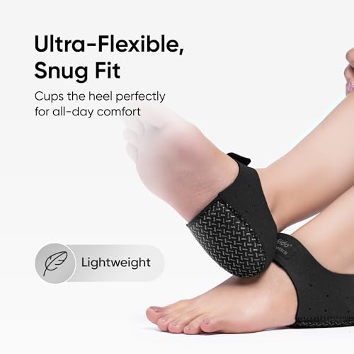 Image of Frido Orthotics Heel Protector for Heel Pain Relief | Gel Heel Pad with Velcro Strap | Anti-Slip Heel Cup Cushion for Men & Women | Plantar Fasciitis, Heel Spurs, Shoe Bite Support | Black| Size - S